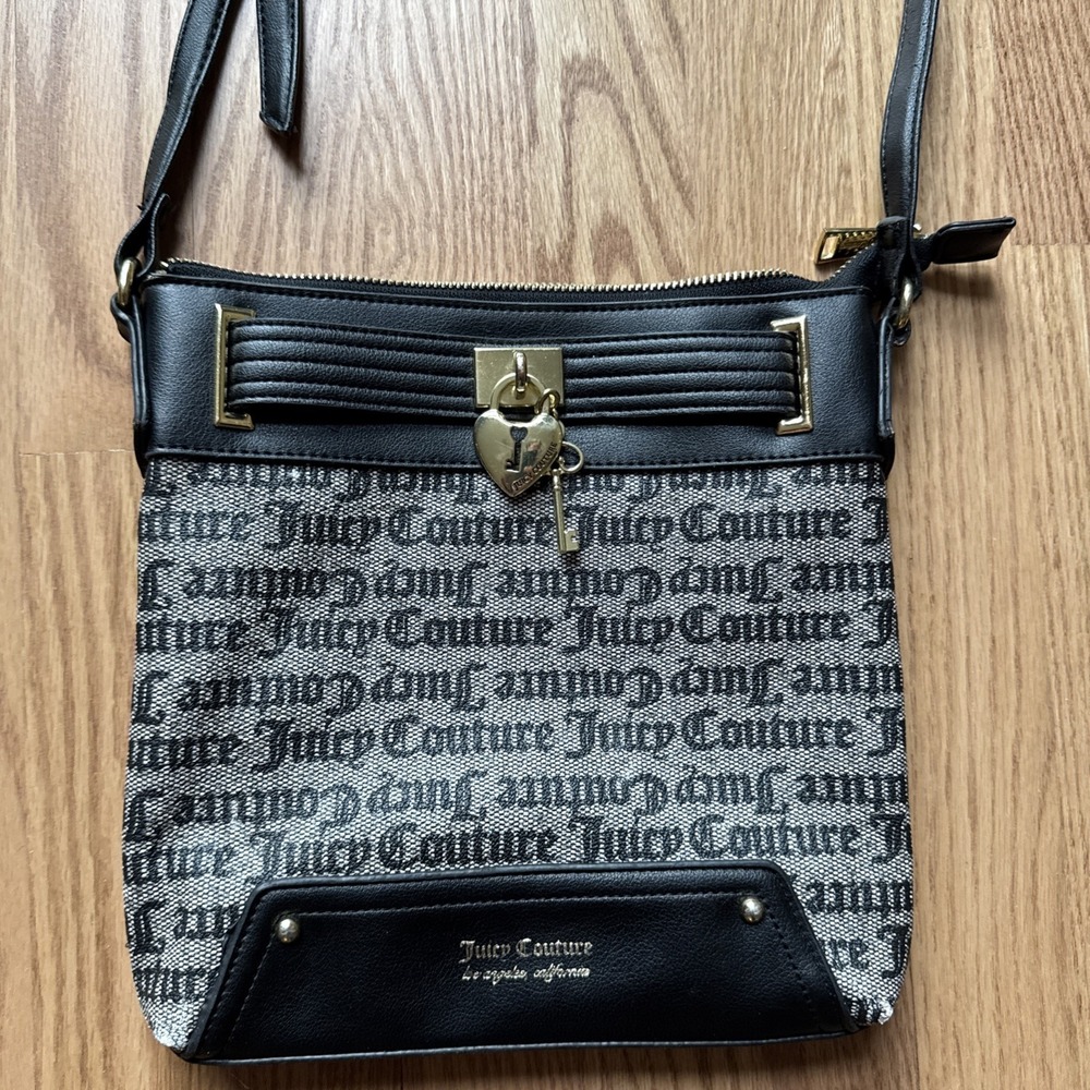 Juicy Couture Gothic Monogram Camera Bag Crossbody Purse With Heart & Key Charm